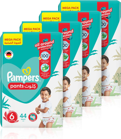 Pampers Baby-Dry Pants Diapers with Aloe Vera Lotion, 360 Fit & up to 100% Leakproof, Size 6, 16-21kg, 4 Mega Packs, 176 Count