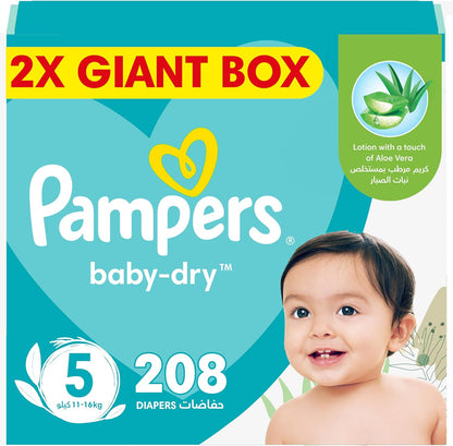 Pampers Baby-Dry Taped Diapers with Aloe Vera Lotion, up to 100% Leakage Protection, Size 5, 11-16kg, 280 Count