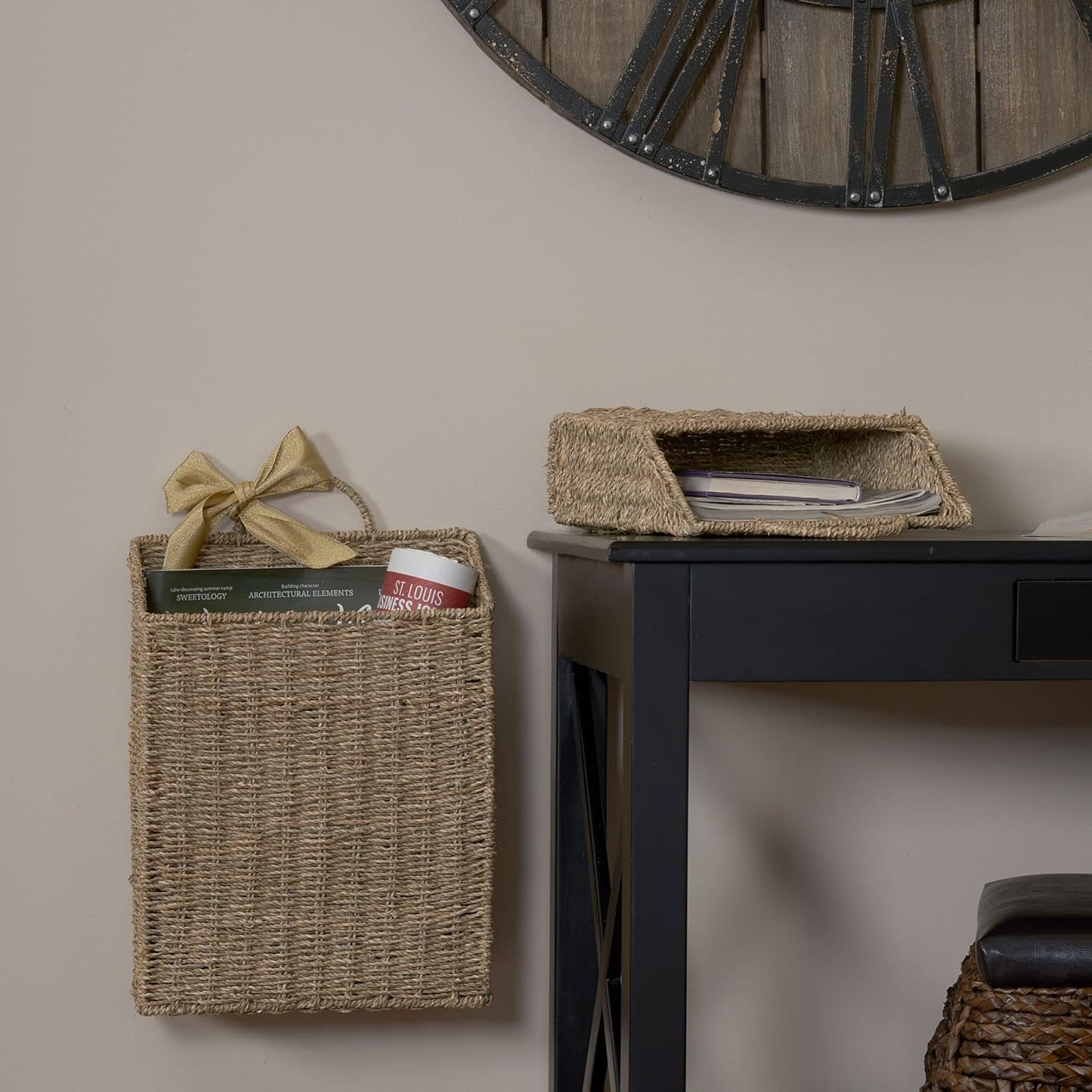 Household Essentials ml-5613 Seagrass Wall Basket Set, Brown, 2 Piece