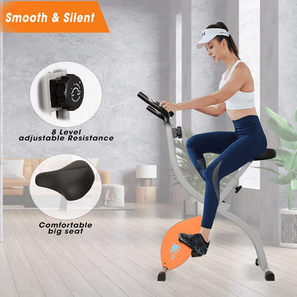 SKY LAND Portable Sports X bike Upright Exercise Bike With 8 Level Resistance, Stationary Exercise Bike Orange - EM-1539