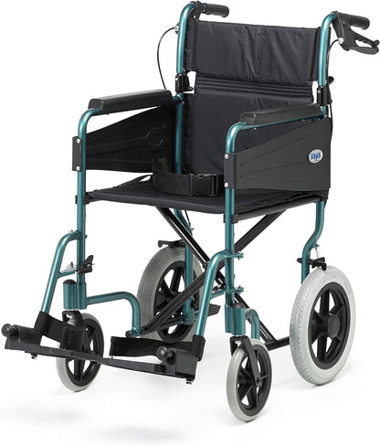 Days Escape Lite Wheelchair, Attendant Propelled Lightweight Aluminium with Folding Frame, Mobility Aid, Comfy and Sturdy, Portable Transit Travel Chair, Removable Footrests, Wide Ruby Red