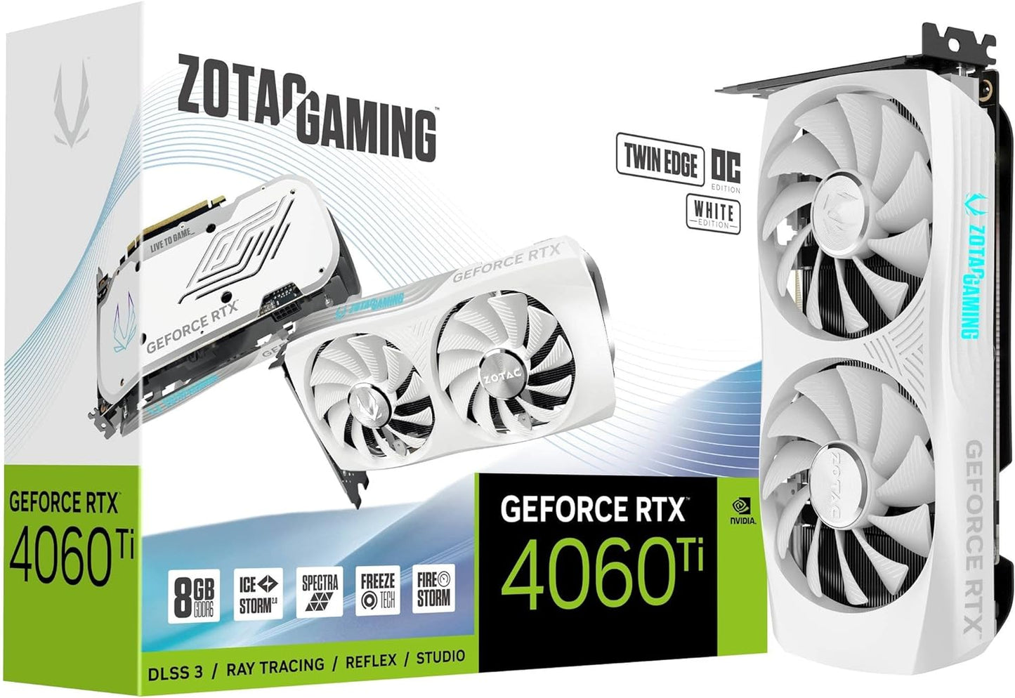 ZOTAC Gaming GeForce RTX 4060 Ti 8GB Twin Edge OC White Edition DLSS 3 8GB GDDR6 128-bit 18 Gbps PCIE 4.0 Compact Graphics Card, IceStorm 2.0 Advanced Cooling, Spectra RGB Lighting, ZT-D40610Q-10M