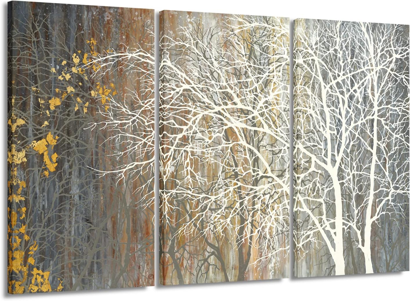 Yihui Arts Abstract Landscape Canvas Art Hand Painted 3D Tree Paintings with Gold Foil for Wall Decor Modern Artwork Pictures Living Room Bedroom Decoration