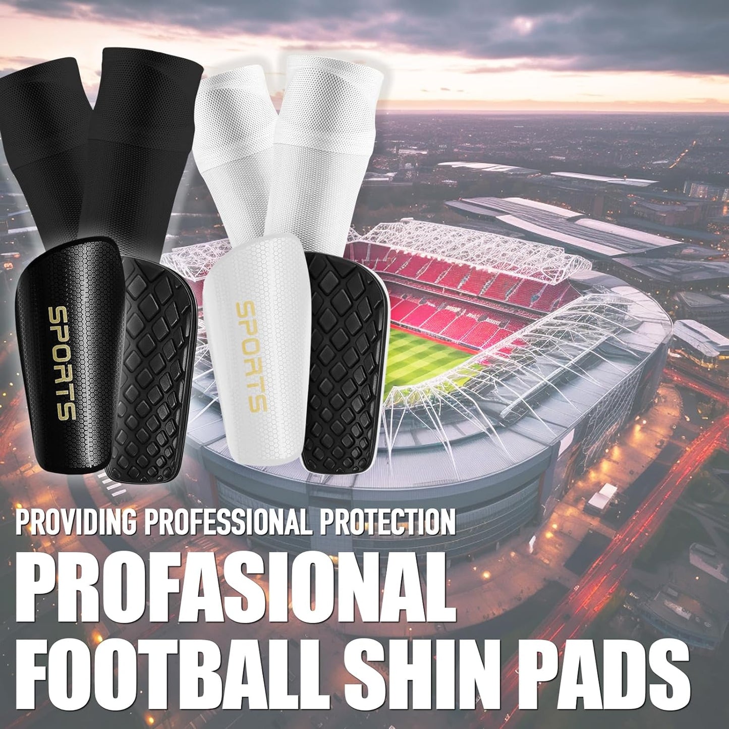 Rness Football Shin Guards and Anti-Slip Sleeves Set, Soccer, Breathable, Lightweight, Professional