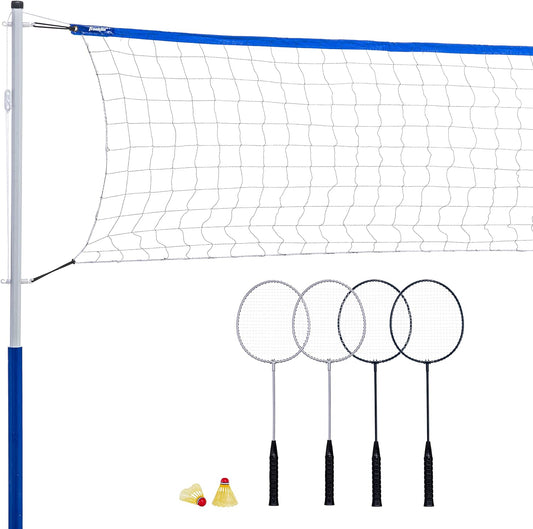 Franklin Sports Badminton Sets - Portable Badminton Nets + Rackets - Backyard Lawn + Beach Badminton Sets with (4) Steel Rackets + (2) Birdies Included - Adult + Kids Sets