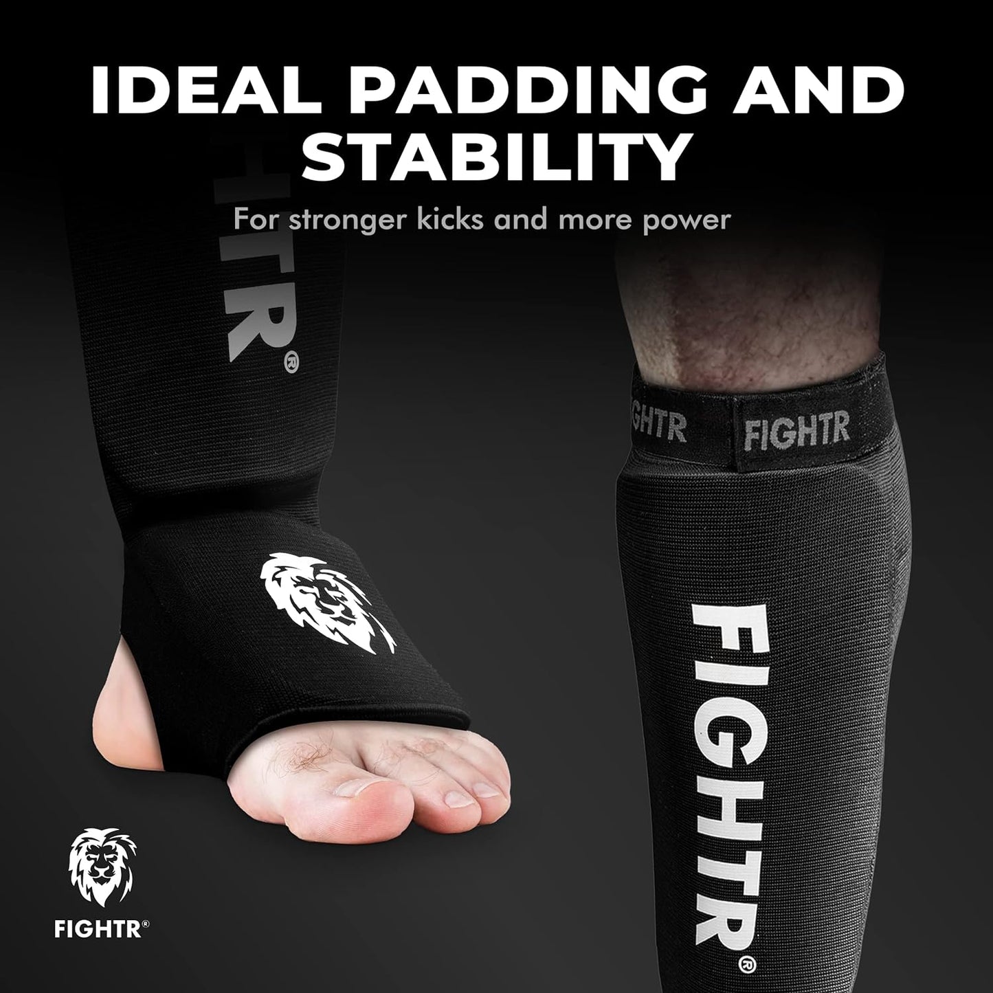 FIGHTR® Shin Guards - Ideal Fit and Padding | shin Protection for Kicks in Kickboxing, MMA, Muay Thai and Other Combat Sports