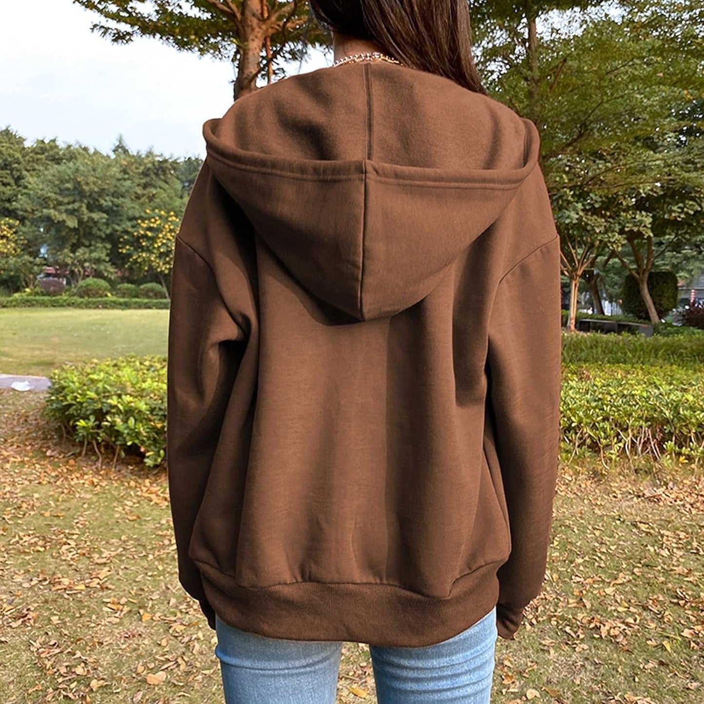 Women's Y2K Sweatshirt Oversized Zip Up Hoodies E-Girl Years Years Streetwear Jacket (Color : Brown, Size : Medium)