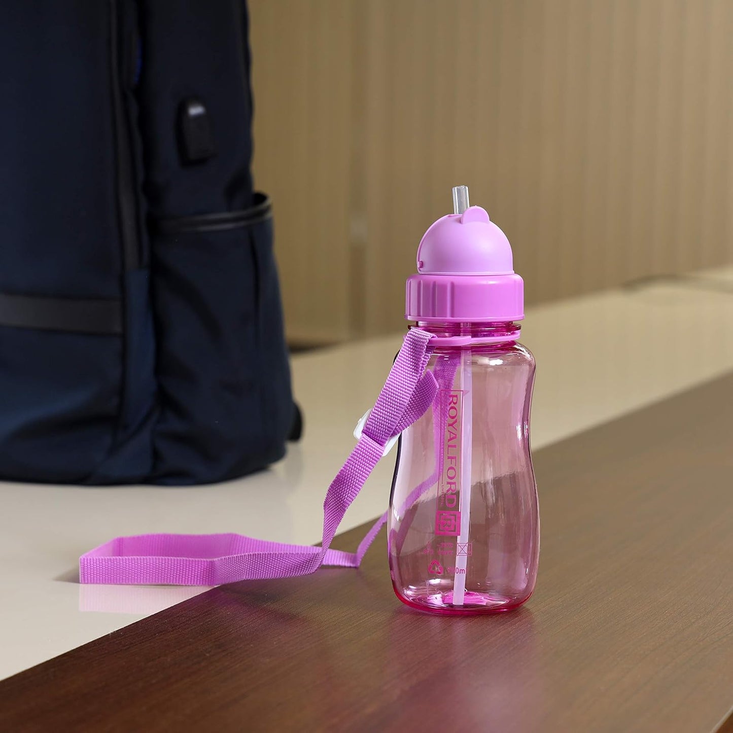 Royalford Rf7581Pp 500 Ml Water Bottle Kids Bottle, Toddler With Bendy Straw Portable Hanging Loop| Flip Top Spill Free Baby Sippy |, Purple