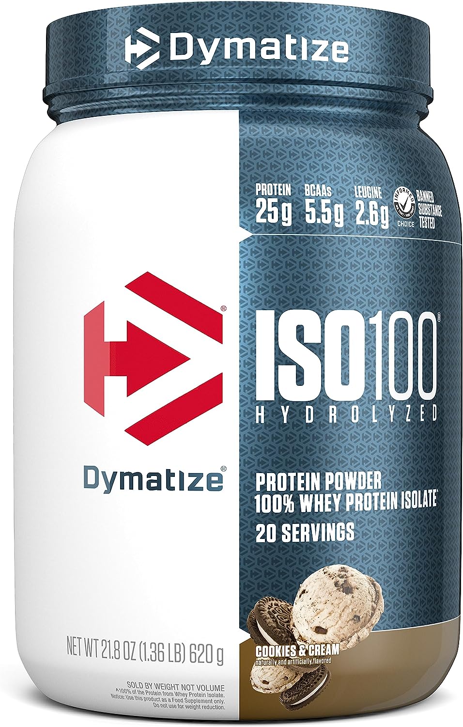 Dymatize ISO100 Hydrolyzed 100% Whey Isolate Protein Powder in Dunkin' Cappuccino Flavor, 25g Protein, 95mg Caffeine, 5.5g BCAAs, Gluten Free, Fast Absorbing, Easy Digesting, 21.5 Oz