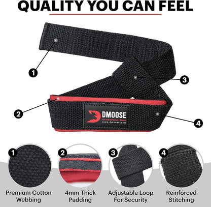 DMoose lifting straps for weight lifting, Crossfit, Bodybuilding, Powerlifting and deadlifting. Soft Neoprene Padded-24” Wrist Straps (Pair), Support Max Grip Strength Training and Barbell Stability