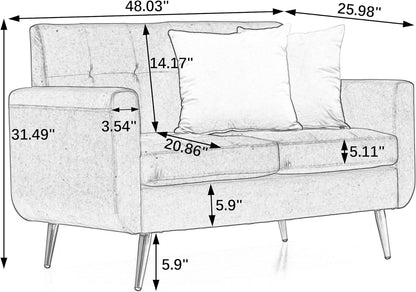 ECLYL Double Sofa,Modern Decor Love Seat Couches for Living Room Simple and Atmospheric,Love Seats Furniture, Solid and Easy to Install Small Couch for Bedroom (Yellow)