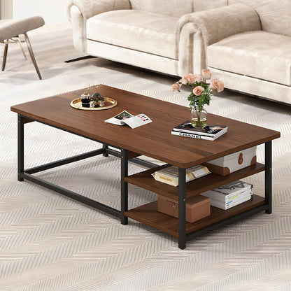 Occuwzz Coffee Table,Modern Square 2 Tier Sofa Side Table,Wood Tabletop Frame Table with Open Storage Shelf,Space Saving Center Table For Home, Living Room,120 * 60 * 40cm