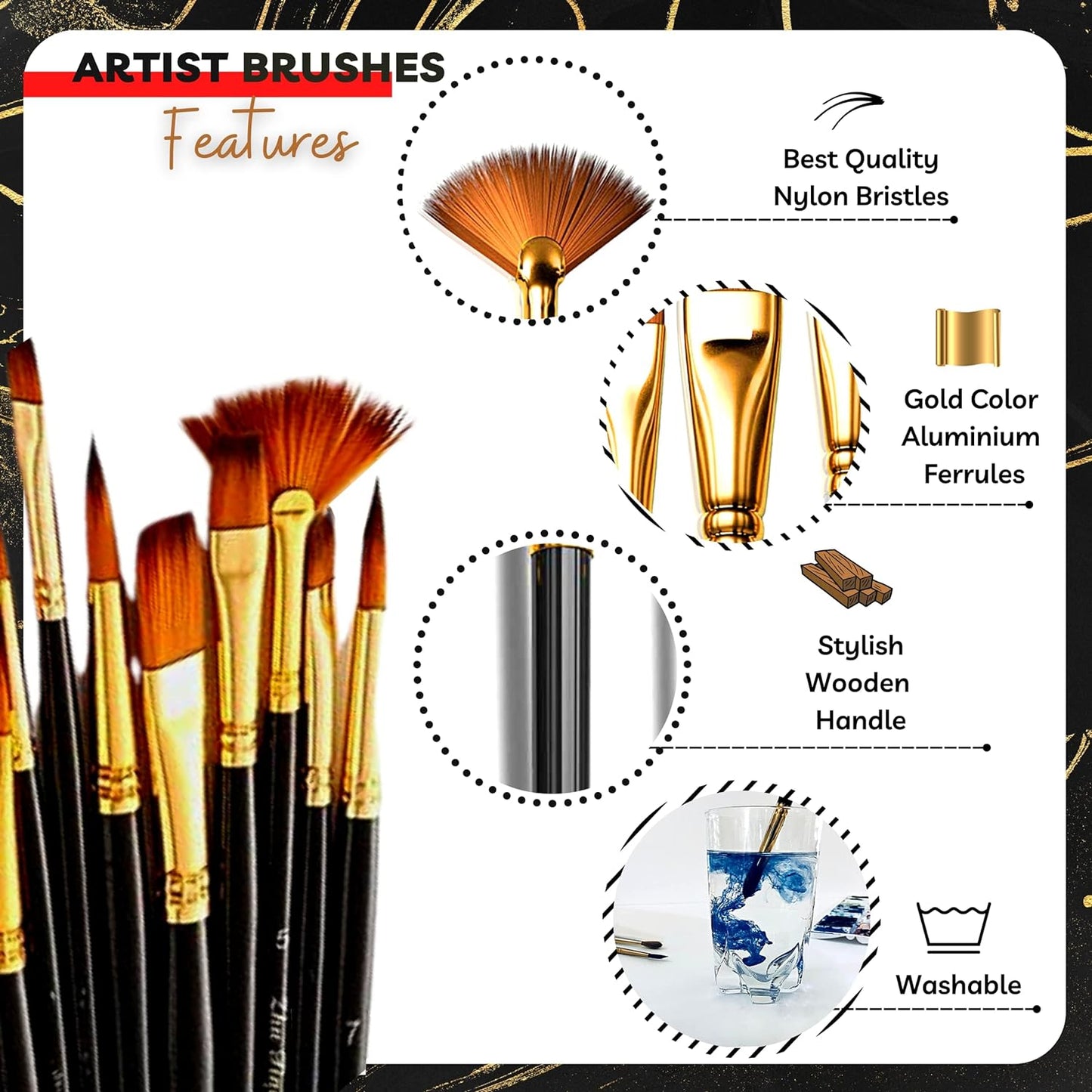 Paint Brush Set of 12 - Acrylic Paint Brushes for Acrylic Oil Watercolor, Facial Nail Art, and Rock Painting Artist Paintbrush Kit for Canvas, Gouache, and Fabric Paint Brushes Kit for Kids, Adults.