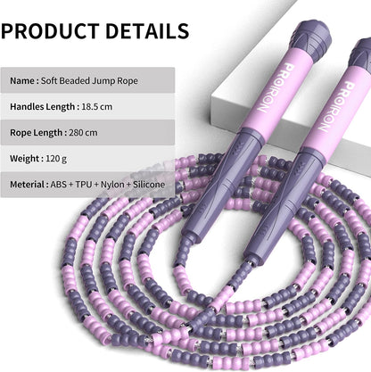 PROIRON Soft Beaded Skipping Rope, Adjustable Tangle Free jump rope Segmented Fitness Skipping Rope for Men, Women and Kids Keeping Fit, Training, Workout and Weight Loss - 2.8M (Pink/Blue)