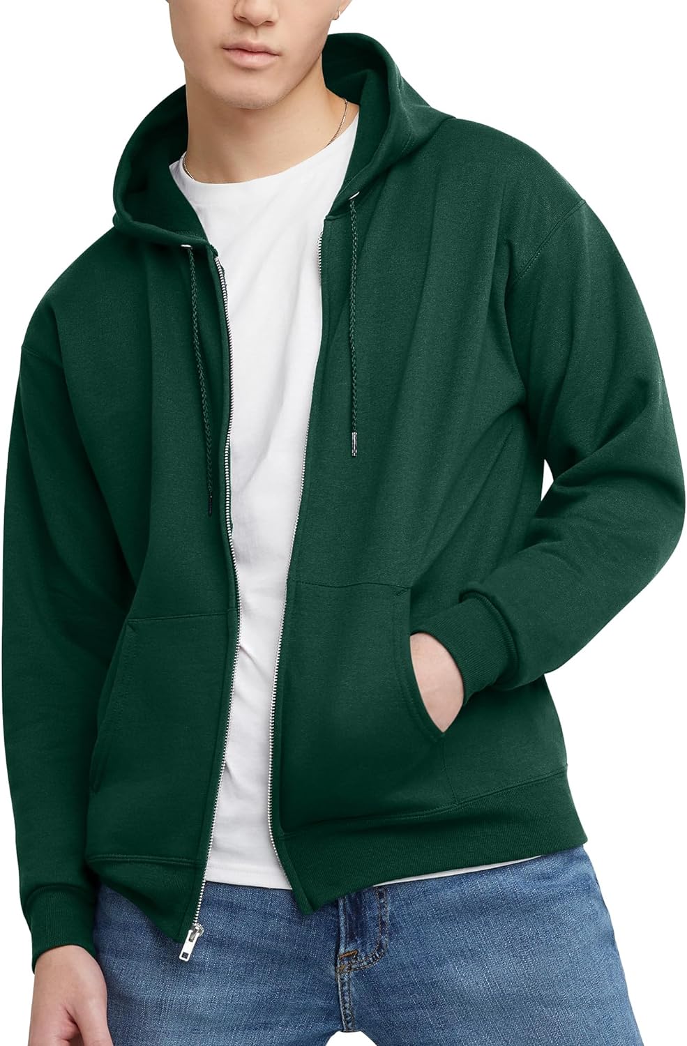 Hanes Men's Hoodie, EcoSmart Fleece Zip-Front Hooded Sweatshirt, Cotton-Blend Fleece Hooded Sweatshirt, Mid-Weight Zip-Up, Charcoal Heather, S