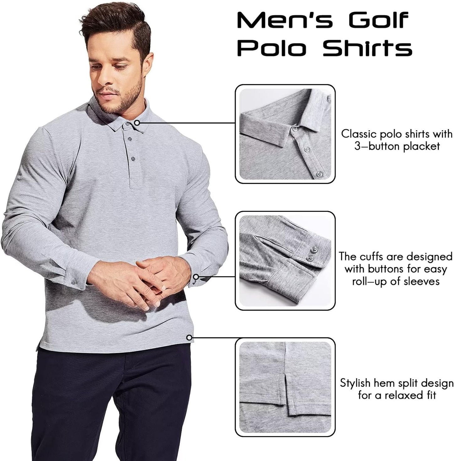 Haimont Men's Polo Shirt Cotton Golf T-Shirts Long and Short Sleeve Collared Shirts for Uniform, Casual, Business, Work