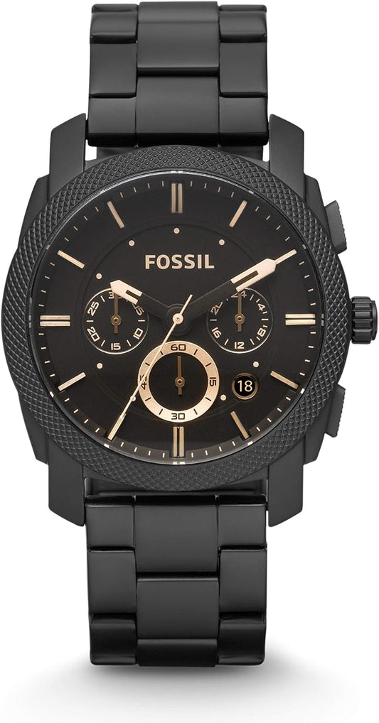 Fossil Machine Men's Black Dial Stainless Steel Band Chronograph Watch - Fs4682, Analog Display