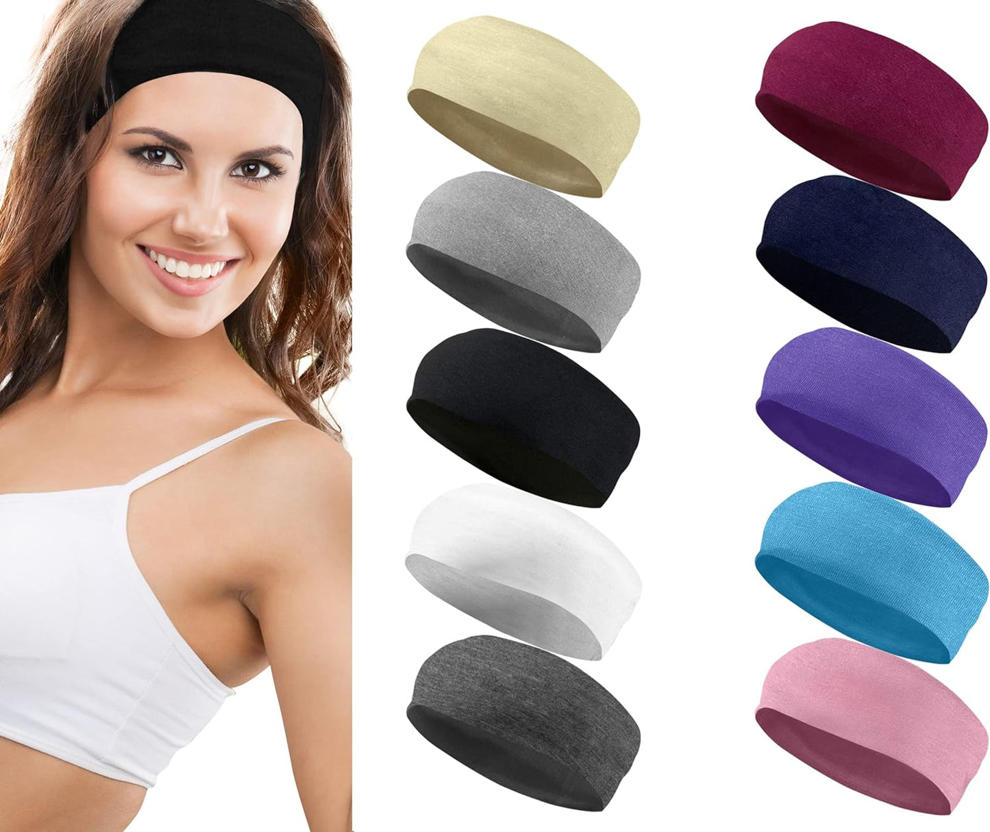 Styla Hair 10 Pack Stretch Headbands Non-Slip Head Wraps Great for Sports, Yoga, Pilates, Running, Gym, Workouts, Baseball, Casual Wear, Gifts & More!