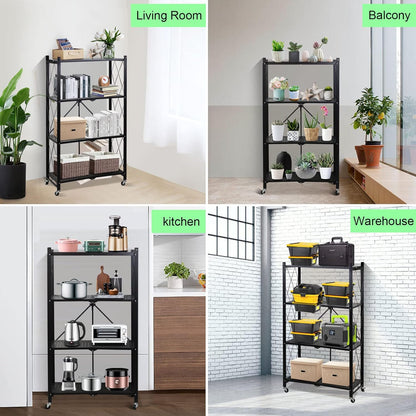 SKY-TOUCH Foldable Storage Organizer 5 Tier, Storage Shelves Kitchen Cabinet Storage Rack, Shelf Storage Multipurpose Rack for Living Room Bedroom Kitchen Garage Black 35x72x160.5cm