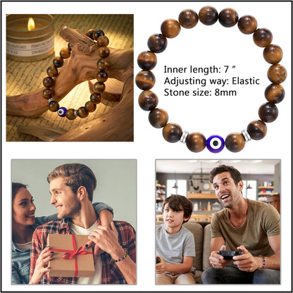 Glemay Evil Eye Bracelet for Men Natural Stone Bracelet Protection Good Luck Amulet for Boy