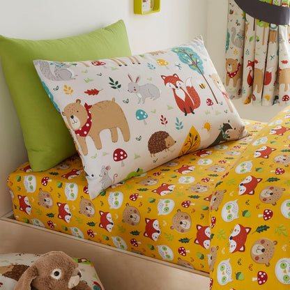 Happy Linen Company Girls Boys Kids Woodland Friends Animals Taupe Single Reversible Soft Easy Care Bed Linen Duvet Cover Quilt Bedding Set With Pillow Case