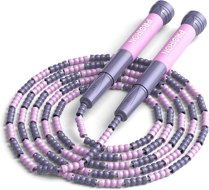 PROIRON Soft Beaded Skipping Rope, Adjustable Tangle Free jump rope Segmented Fitness Skipping Rope for Men, Women and Kids Keeping Fit, Training, Workout and Weight Loss - 2.8M (Pink/Blue)