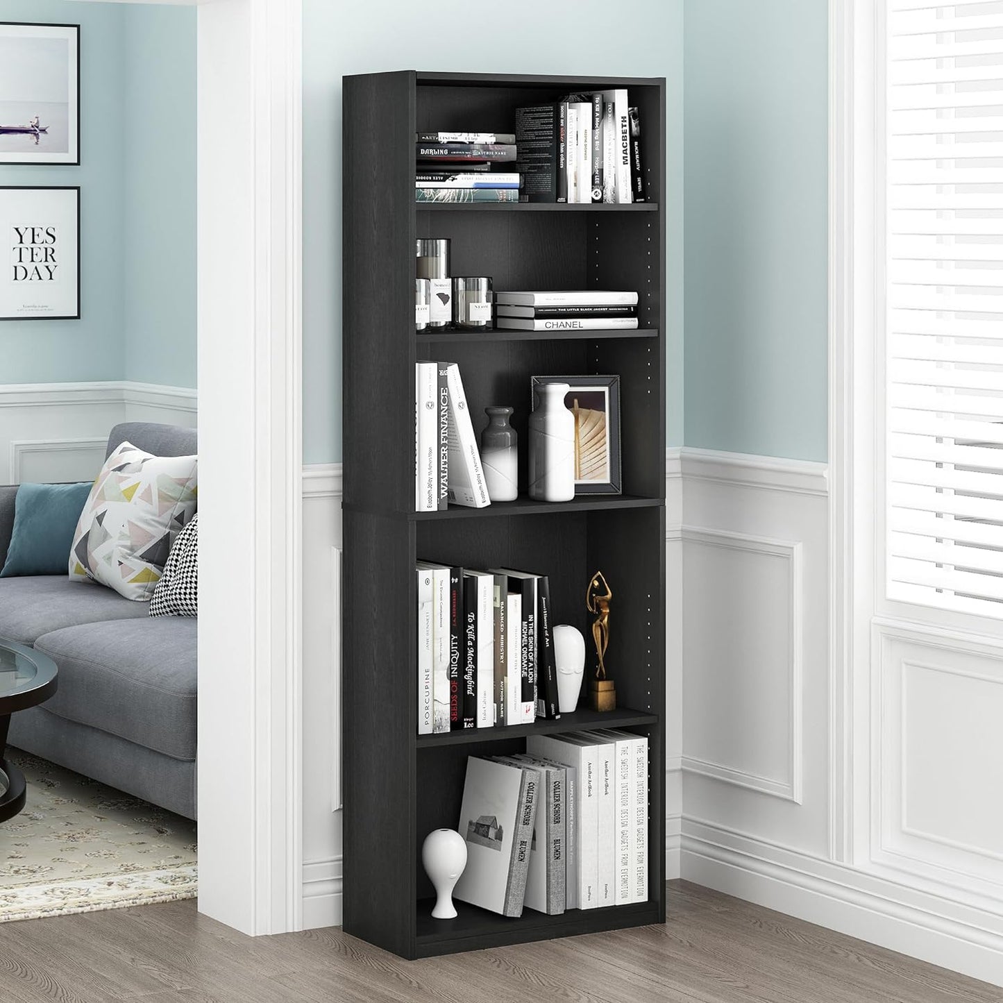 Furinno JAYA Simply Home 5-Shelf Bookcase, Black, one size