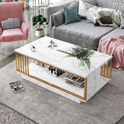 Occuwzz Coffee Table,Modern Square 2 Tier Sofa Side Table,Wood Tabletop Frame Table with Open Storage Shelf,Space Saving Center Table For Home, Living Room,120 * 60 * 40cm