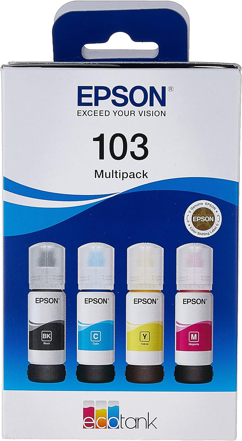 Epson 103 Ink EcoTank 4-colour Multipack, Black, Magenta, Cyan, Yellow, Large