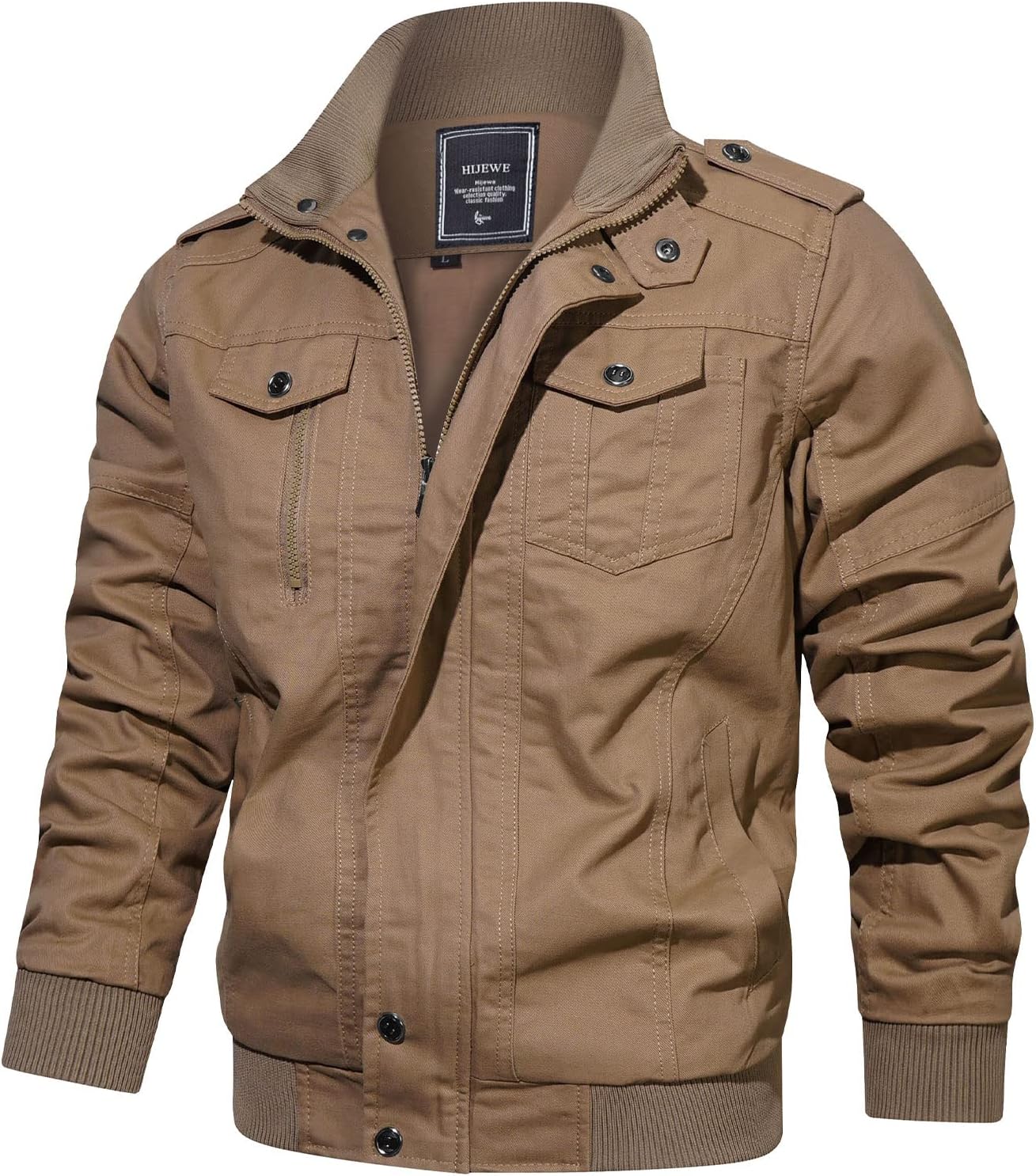 Men's Military Jacket Cargo Casual Coat Lightweight Outwear Cotton Stand Collar Windbreaker