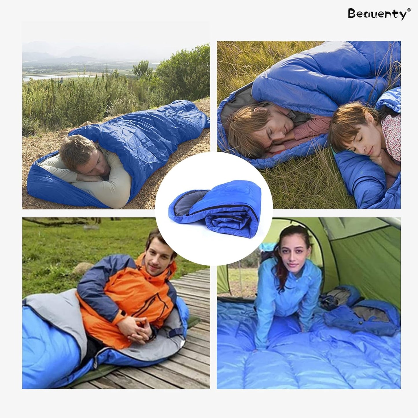 Beauenty 180CM bag length, cap is 30CM long Outdoor Camping Summer Camping Sleeping Bag Lunch 200g Envelope Hooded Sleeping Bag