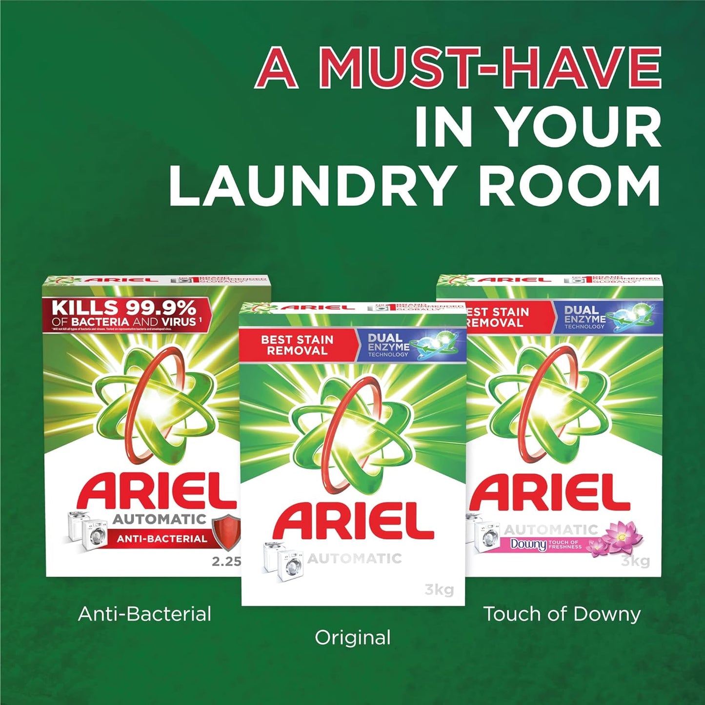 Ariel Automatic Laundry Detergent Powder, Original Scent, Number 1 Stain Removal, Washing Powder, Pack Of 2 X 9 Kg (18Kgs)