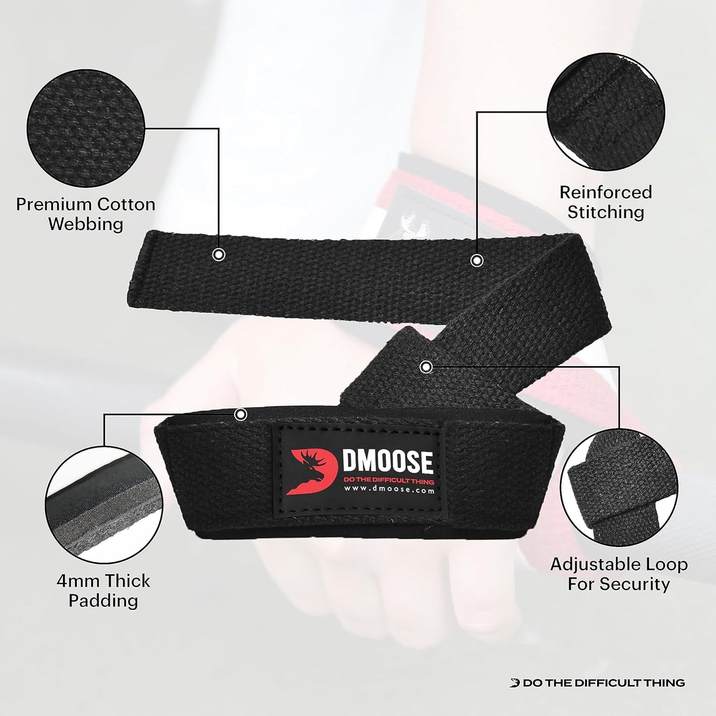 DMoose lifting straps for weight lifting, Crossfit, Bodybuilding, Powerlifting and deadlifting. Soft Neoprene Padded-24” Wrist Straps (Pair), Support Max Grip Strength Training and Barbell Stability