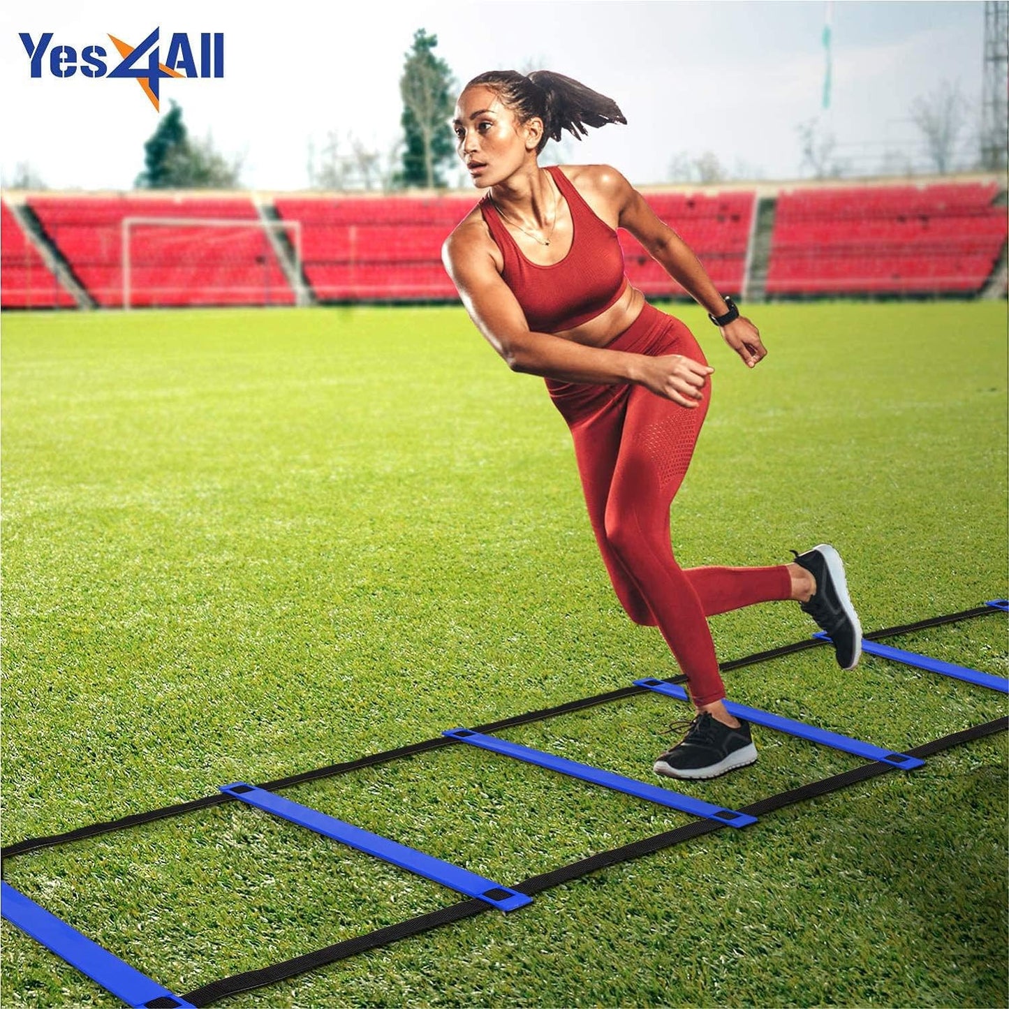 Yes4All Ultimate Agility Ladder Speed Training Equipment - 8, 12, 20 Rungs with Multi Colors - Soccer and Football Training - Speed Ladder for Kids and Adults - Included Carry Bag