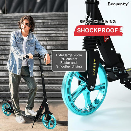 Beauenty 2 Wheels Scooter for Teens, Kick Scooter with Anti-shock Suspension and Adjustable Handlebar for Kids to Adults