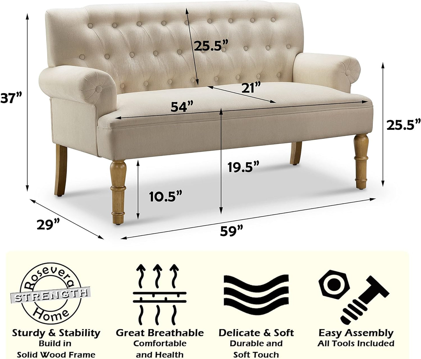 Rosevera Hermosa para Sala Love Seats Furniture Sofa in a Box Long Couches for Living Room Settee Loveseat, Standard, Dove Gray