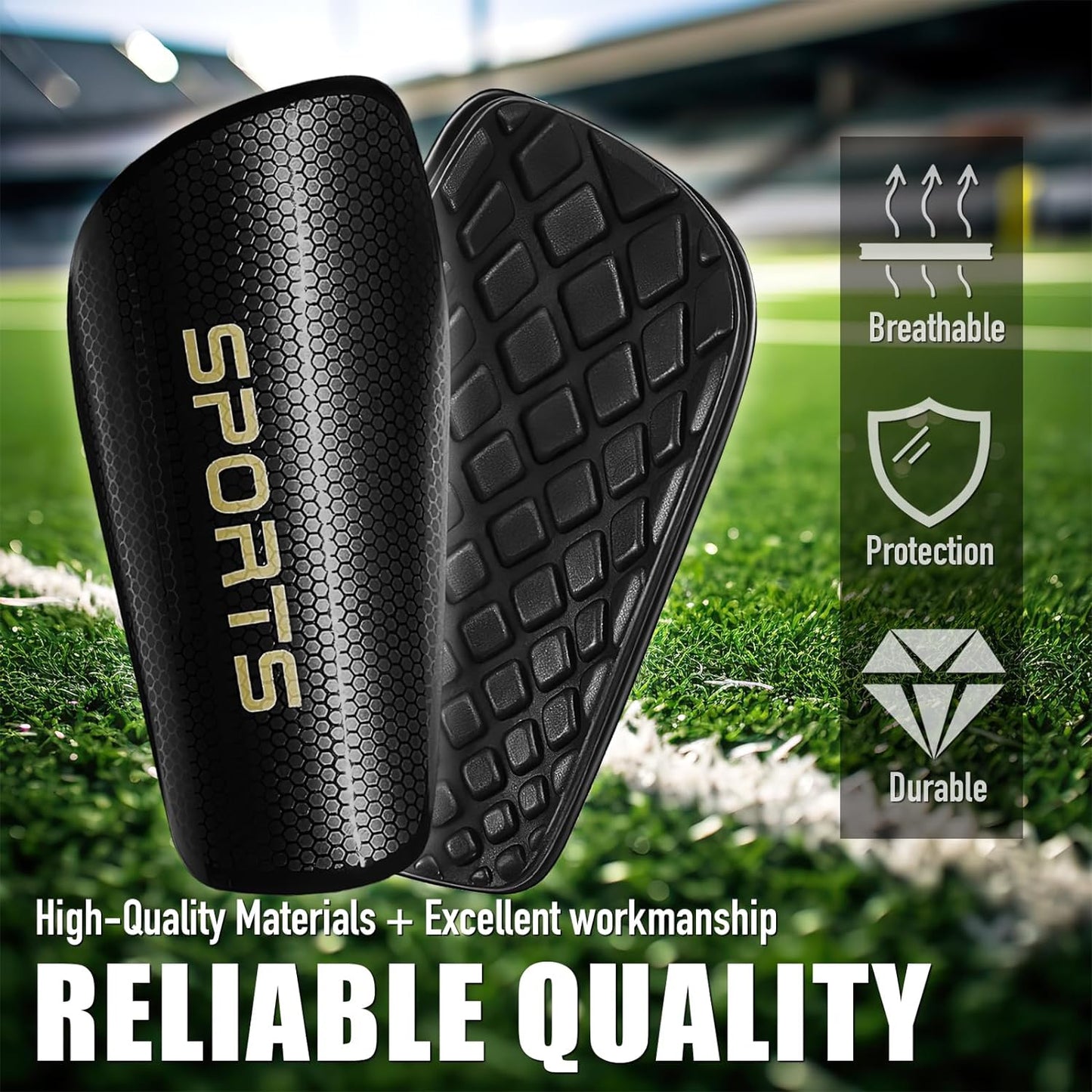 Rness Football Shin Guards and Anti-Slip Sleeves Set, Soccer, Breathable, Lightweight, Professional