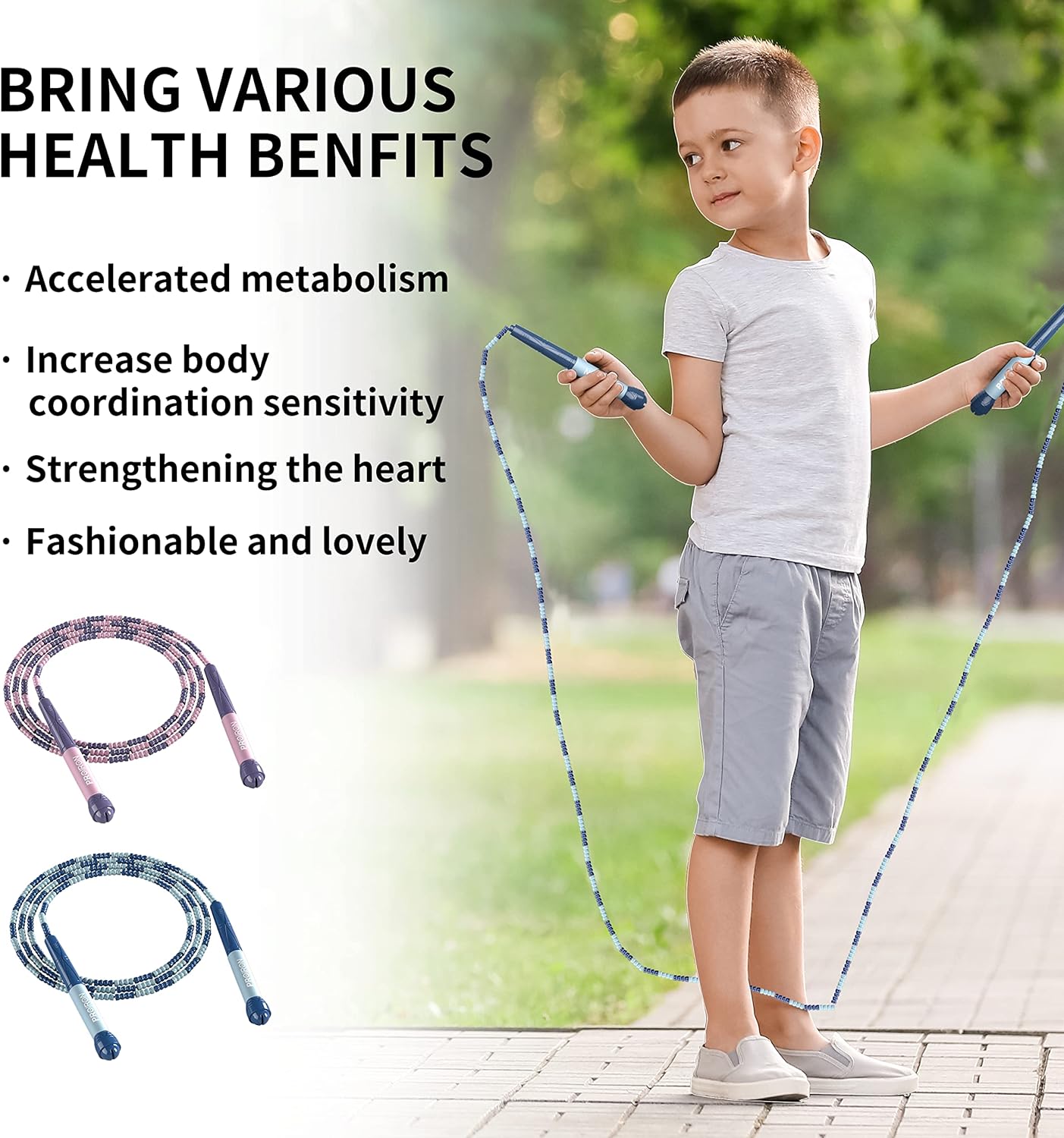 PROIRON Soft Beaded Skipping Rope, Adjustable Tangle Free jump rope Segmented Fitness Skipping Rope for Men, Women and Kids Keeping Fit, Training, Workout and Weight Loss - 2.8M (Pink/Blue)