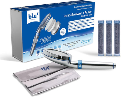 blu Ionic Shower Head & Filter - Handheld - Matt Nickel - Removes Chlorine & Harmful Pollutants - Skin & Haircare