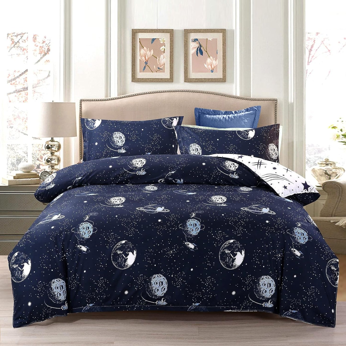 Golden Home King Size/Single Size Bedsheet duvet cover pillow case 6pcs One Set High Cotton Quality Bedding Set Kids' Duvet Covers (Blue＆Pink, Single Size)