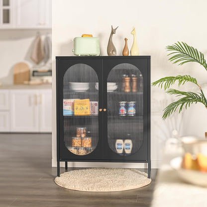 HAND IN HAND Buffet Sideboard Cabinet, Accent Cabinet with Adjustable Shelves, Sideboard Cabinet with Steel Frame, for Living Room, Dining Room, Entryway, Rustic Brown and Black