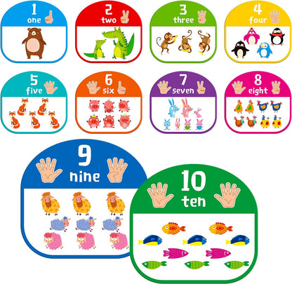 10 PCS Number Posters, Numbers Learning Bulletin Board Set School Decoration Supplies Educational Teaching Tool for Toddler Kid Family Classroom, 12” x 11”