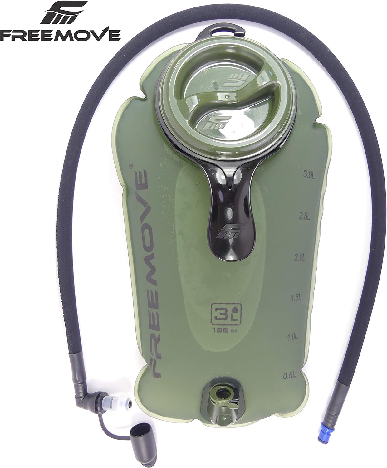 FREEMOVE 2L Hydration Bladder with Cleaning Kit or 3L Water Bladder >Blue or Green< Leak Proof Hydration Pack, Tasteless & BPA Free, TPU Water Reservoir, Quick Release Insulated Tube & Shutoff Valve