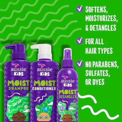 Aussie Kids Shampoo, Conditioner, and Detangler Bundle, Sulfate Free and Paraben Free, Shampoo and Conditioner 16 fl oz each, Spray 8 fl oz