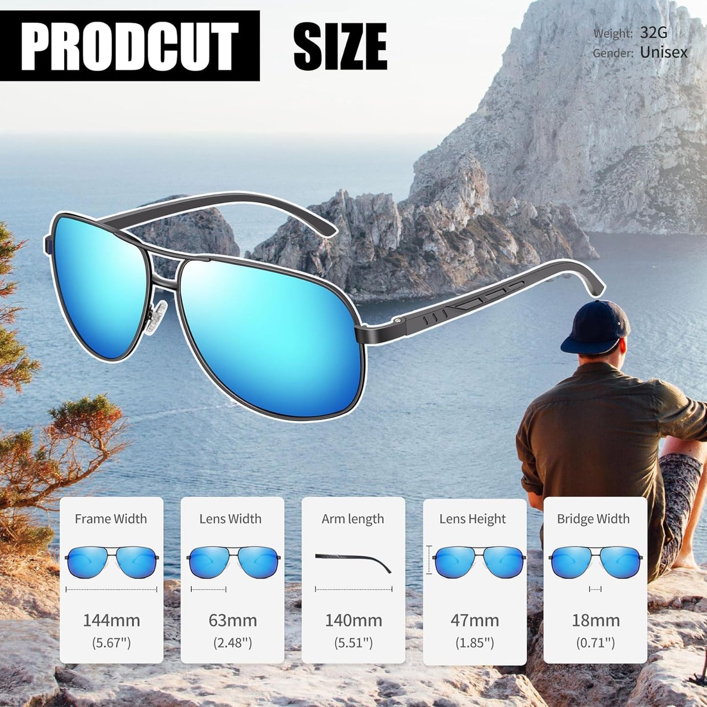 Joopin Rectangular Sunglasses for Men, Al-Mg Metal Frame Military Men Sun Glasses Driving UV Protection