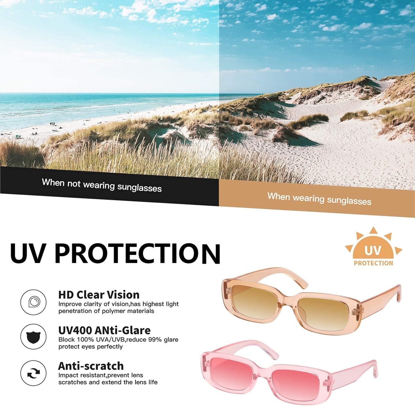 Retro Rectangle Sunglasses Women and Men Vintage Small Square Sun Glasses Protection Glasse, UV400 Protection Glasse, Vintage Driving Glasses 90’s Fashion Narrow Square Frame