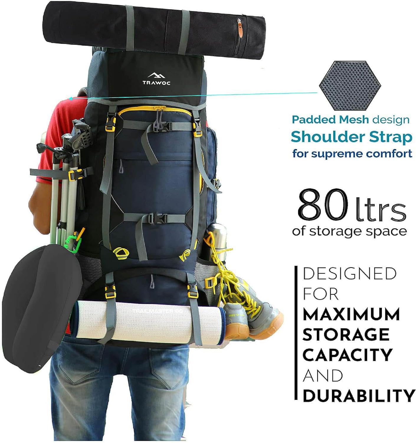 TRAWOC 80L Travel Backpack for Outdoor Sport Camp Hiking Trekking Bag Camping Rucksack HK007