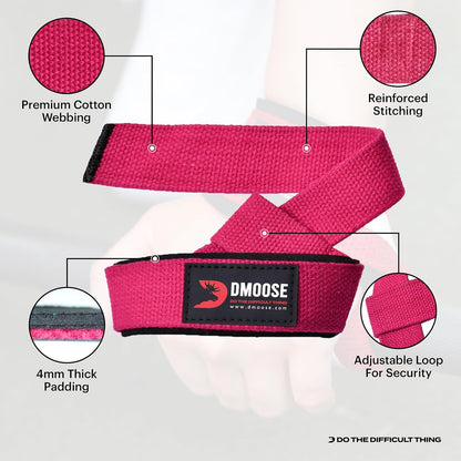 DMoose lifting straps for weight lifting, Crossfit, Bodybuilding, Powerlifting and deadlifting. Soft Neoprene Padded-24” Wrist Straps (Pair), Support Max Grip Strength Training and Barbell Stability