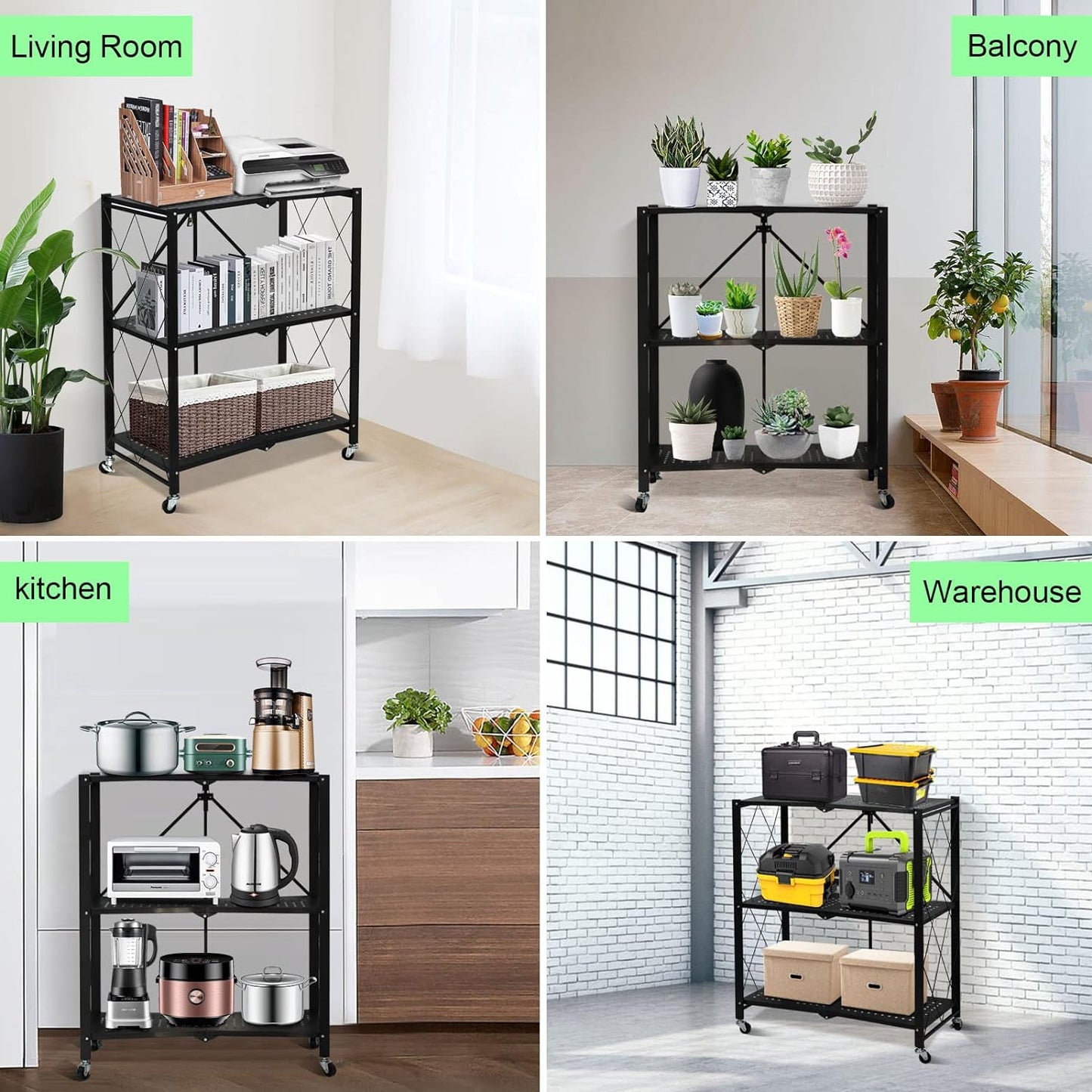 SKY-TOUCH Foldable Storage Organizer 5 Tier, Storage Shelves Kitchen Cabinet Storage Rack, Shelf Storage Multipurpose Rack for Living Room Bedroom Kitchen Garage Black 35x72x160.5cm