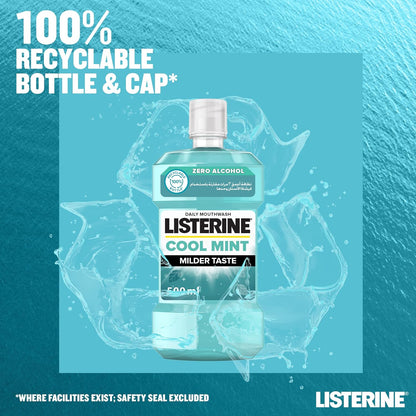 Listerine Cool Mint Mouthwash, Pack of 3x500ml, Mouth Freshener from Listerine for a Fresh Healthy Breath, 24 Hour Protection Against Plaque, Refreshing Sensation, for a Healthier Mouth